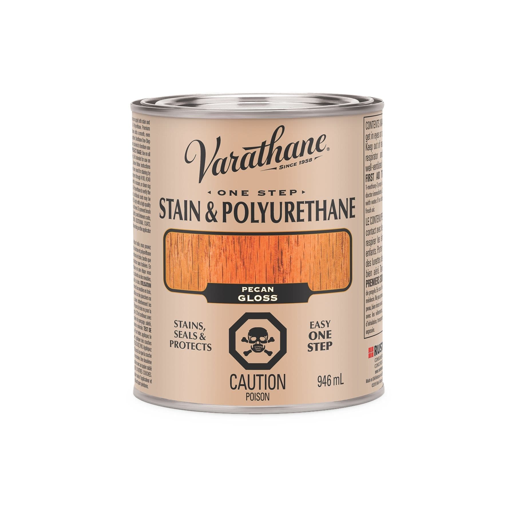 Varathane Stain & Polyurethane l for Interior Projects, Gloss, Pecan, 946-mL