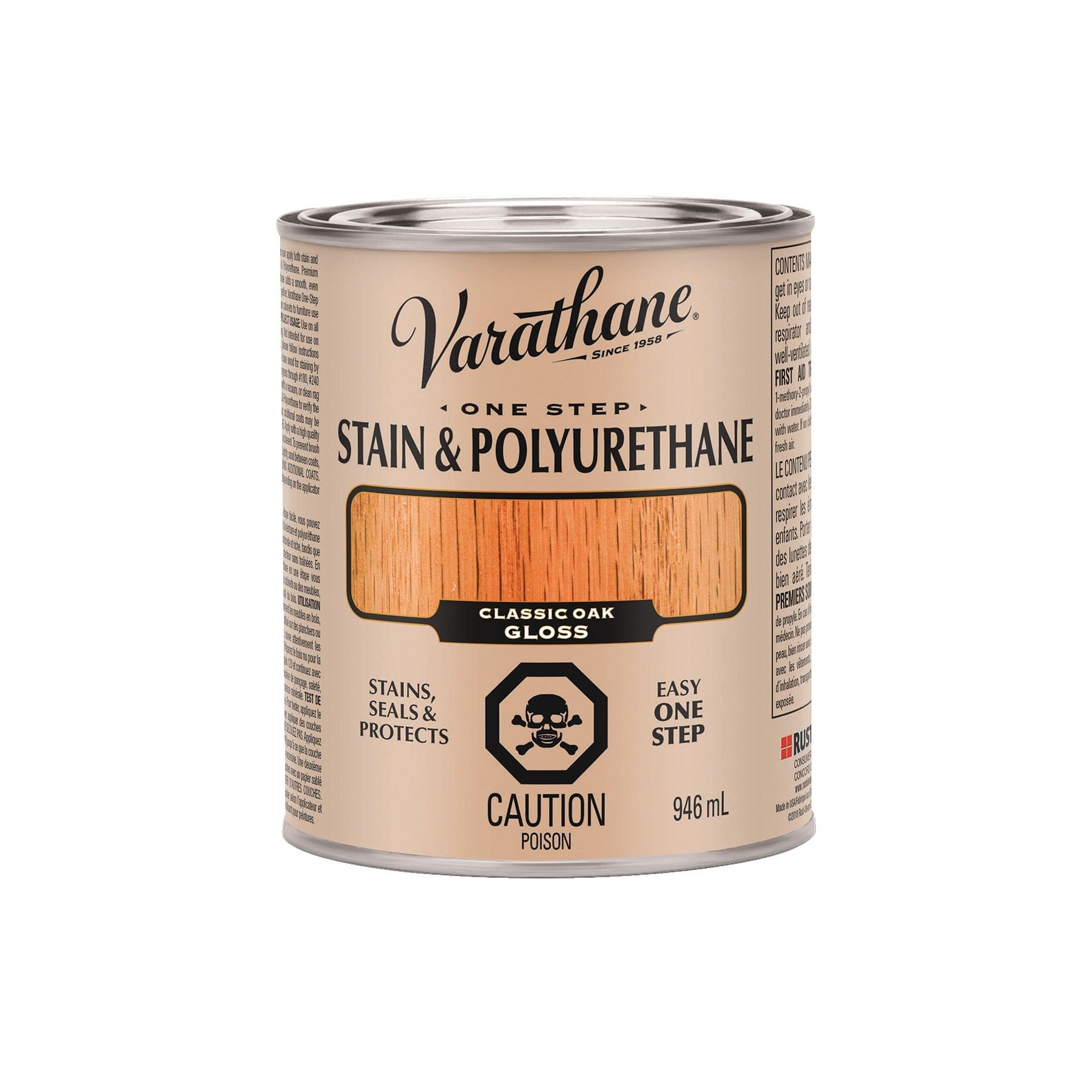 Varathane Stain & Polyurethane, Gloss, Classic Oak, 946-mL