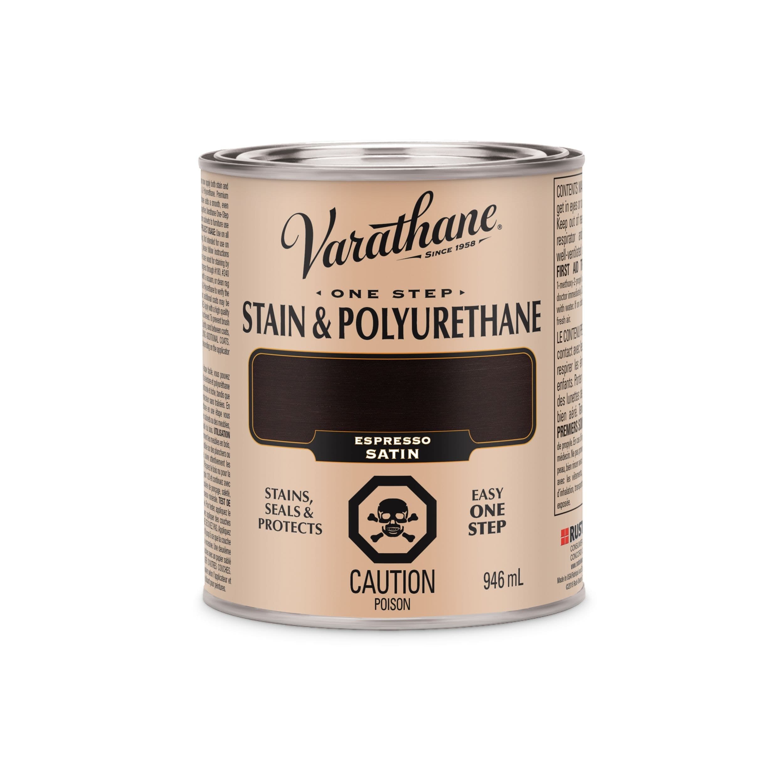 Varathane Stain & Polyurethane for Interior Work, Satin, Espresso, 946-mL