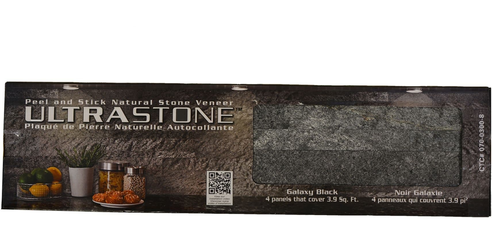 UltraStone Peel & Stick Stone Backsplash Tiles, Galaxy Black Quartzite, 3.9 sq.ft