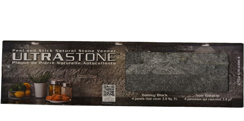 UltraStone Peel & Stick Stone Backsplash Tiles, Galaxy Black Quartzite, 3.9 sq.ft