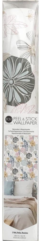 RoomMates Peel & Stick Removable Wallpaper, Repositionable & Washable, Perennial Floral, 20.5-in x 16.5-ft