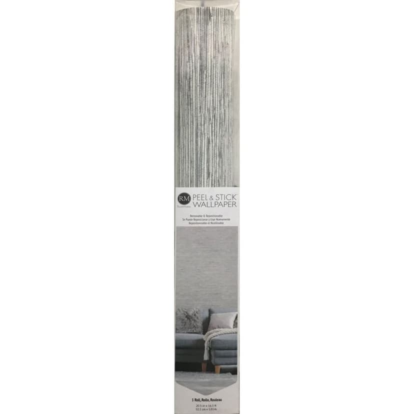 RoomMates Peel & Stick Removable Wallpaper, Repositionable & Washable, Grey Grass Cloth, 20.5-in x 16.5-ft,
