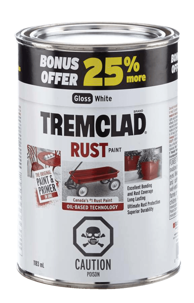 Tremclad® Oil-Based Rust Paint, 25% Bonus, Gloss White, 1184-mL/1.25-qt