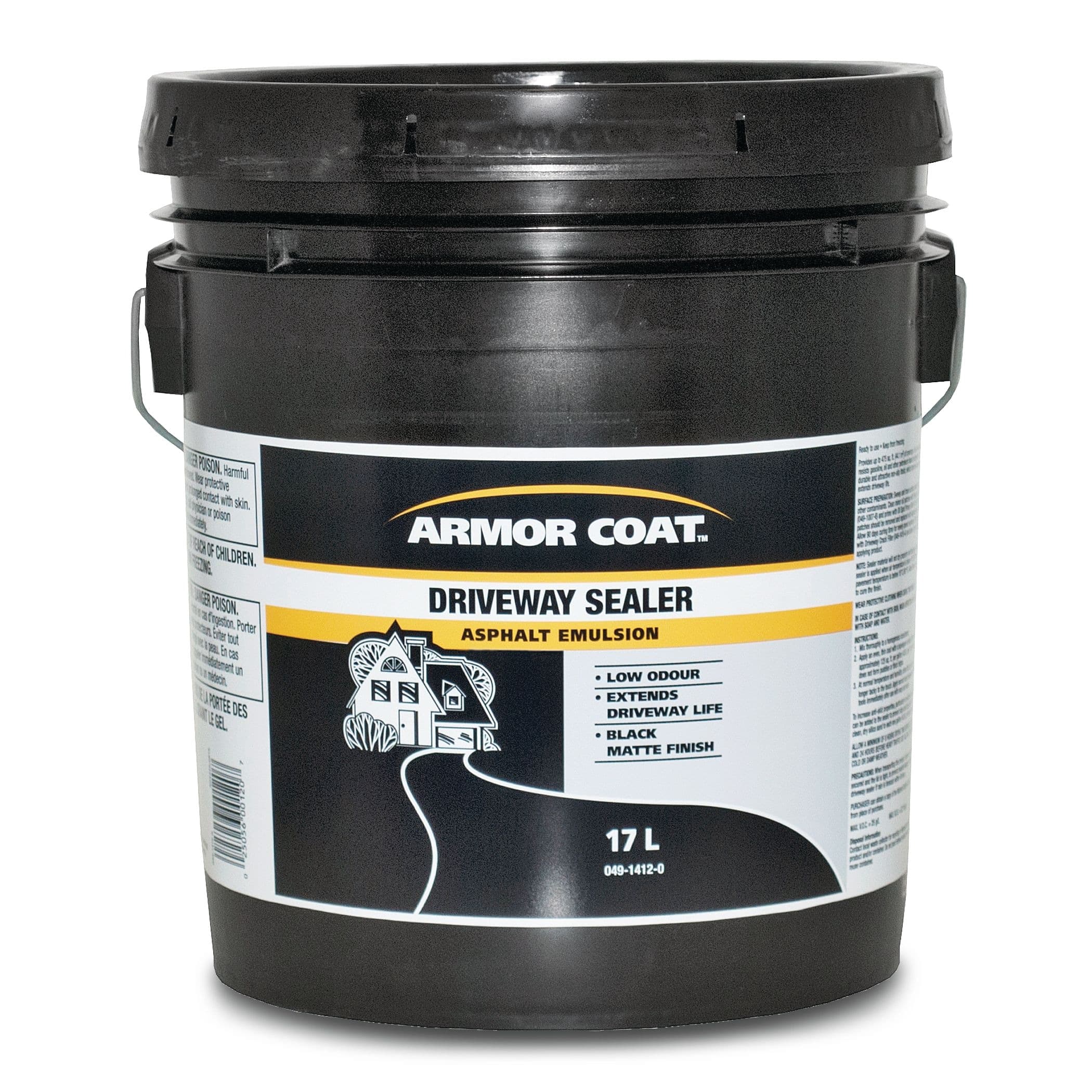Armor Coat Asphalt Emulsion Driveway Sealer, Gas/Oil-Resistant, Low Odour, Black Matte, 17-L