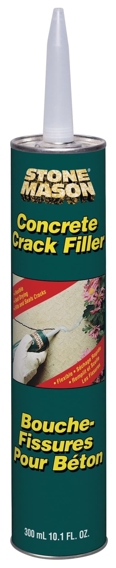 Stone Mason Concrete Crack Filler For Indoor/Outdoor Repairs, Fast-Drying, Grey, 300-mL
