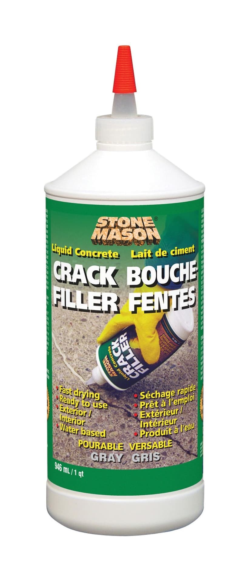 Stone Mason Liquid Concrete Crack Repair Filler, Indoor/Outdoor Use, Fast-Drying, 946-mL