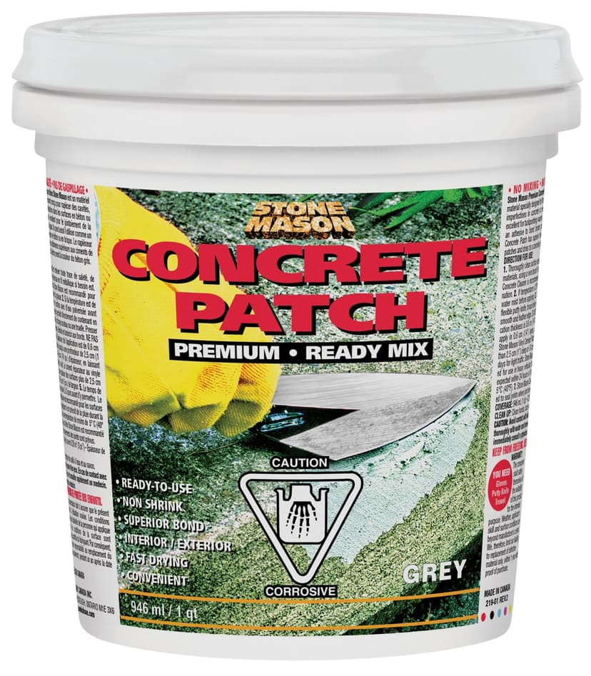Stone Mason Concrete Patch Repair Premium Ready-Mix Indoor/Outdoor, Fast-Dry, Grey, 946-mL