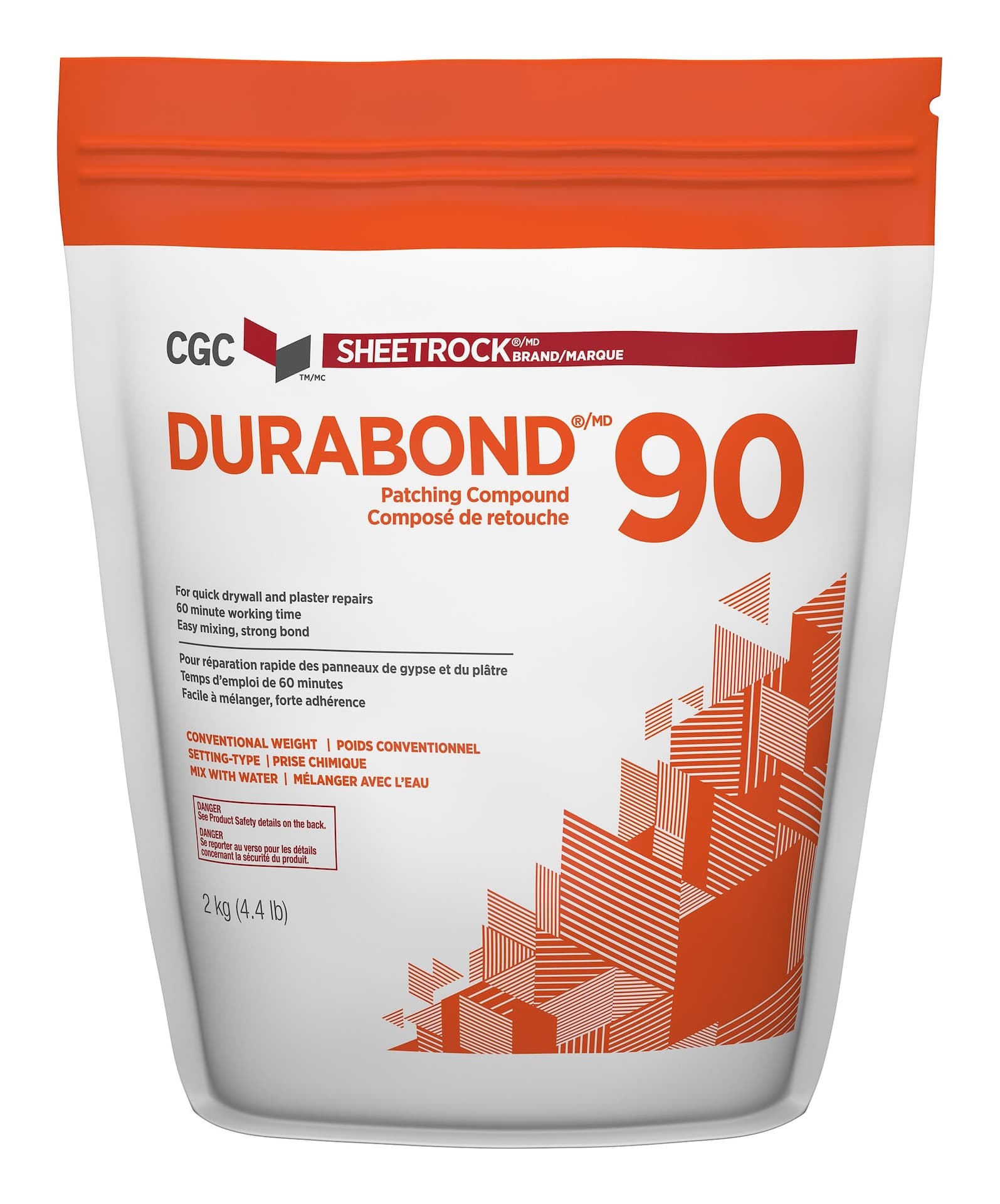 CGC Sheetrock Durabond 90 Minute Drywall & Plaster Repair Compound, Easy-Mix, White, 2-kg