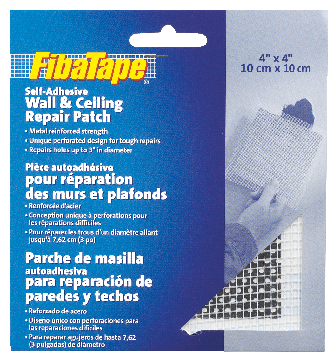 FibaTape Self-Adhesive Wall & Ceiling Hole Repair Patch For Drywall & Plaster, 4 x 4-in