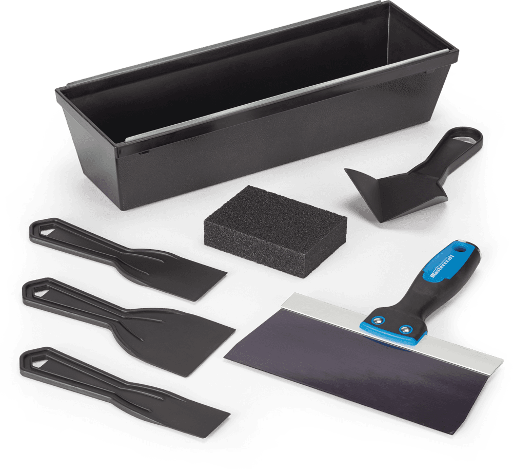 Mastercraft DIY Drywall Set with Mud Pan, Taping Knife, Corner Tool, Putty Knife & Sponge, 7-pc