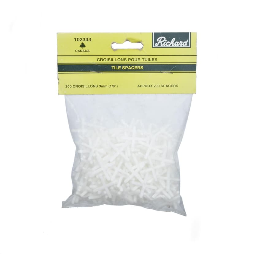 Richard Polypropylene Plastic Tile Spacers, Reusable, Easy-To-Remove, White, 1/8-in, 200-pk