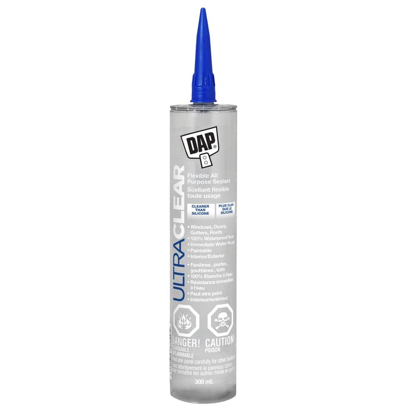 DAP Ultra Clear Flexible All-Purpose Indoor/Outdoor Waterproof Sealant, Clear, 300-mL