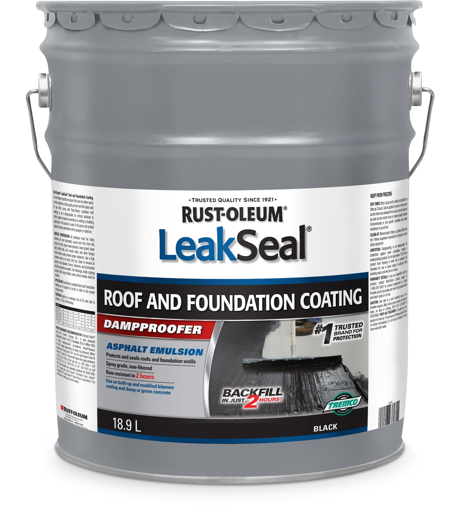 Rust-Oleum LeakSeal Roof & Foundation Coating, Asphalt Emulsion Damp-Proofer, Black, 18.9-L