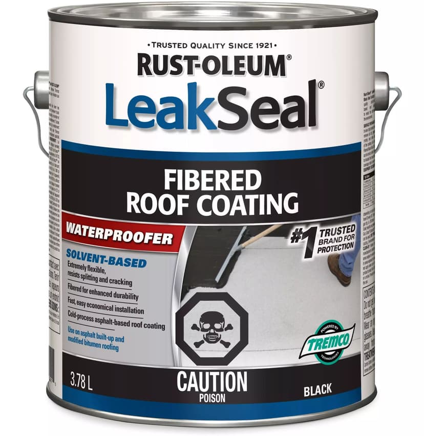 Rust-Oleum LeakSeal Fibered Asphalt Roof Coating Flexible Waterproof Sealant, Black, 3.78-L