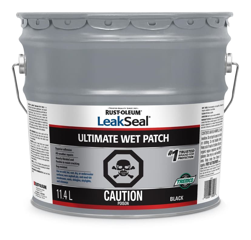 Rust-Oleum LeakSeal Ultimate Wet Patch, All-Weather Surface & Roof Repairs, Black, 11.4-L