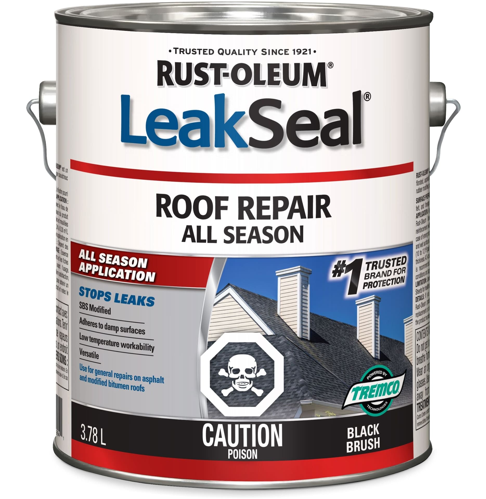 Rust-Oleum LeakSeal All-Season Roof Repair Waterproof Sealant, Wet/Dry, Black Brush, 3.78-L