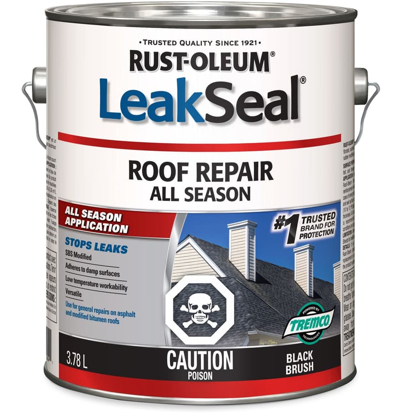 Rust-Oleum LeakSeal All-Season Roof Repair Waterproof Sealant, Wet/Dry, Black Brush, 3.78-L