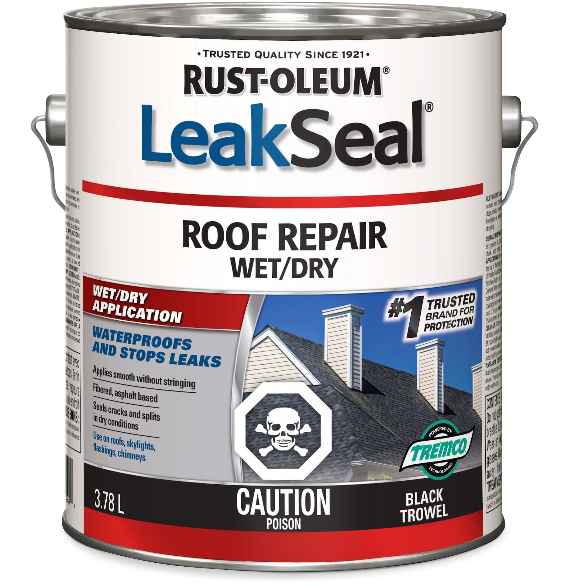 Rust-Oleum LeakSeal Waterproof Roof Repair Sealant, Wet/Dry Application, Black Trowel, 3.78-L