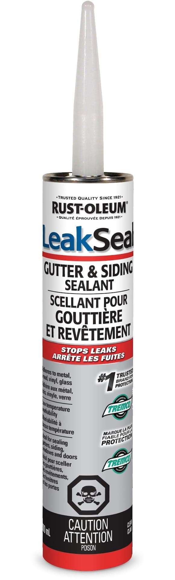 Rust-Oleum LeakSeal Gutter & Siding Sealant All-Weather, All-Surface Repairs, Clear, 300-mL