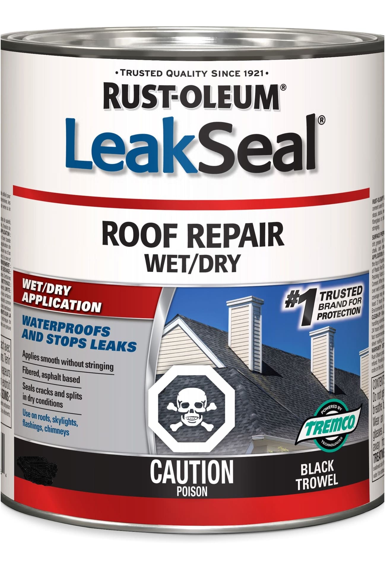 Rust-Oleum LeakSeal Waterproof Roof Repair Sealant, Wet/Dry Application, Black Trowel, 946-mL