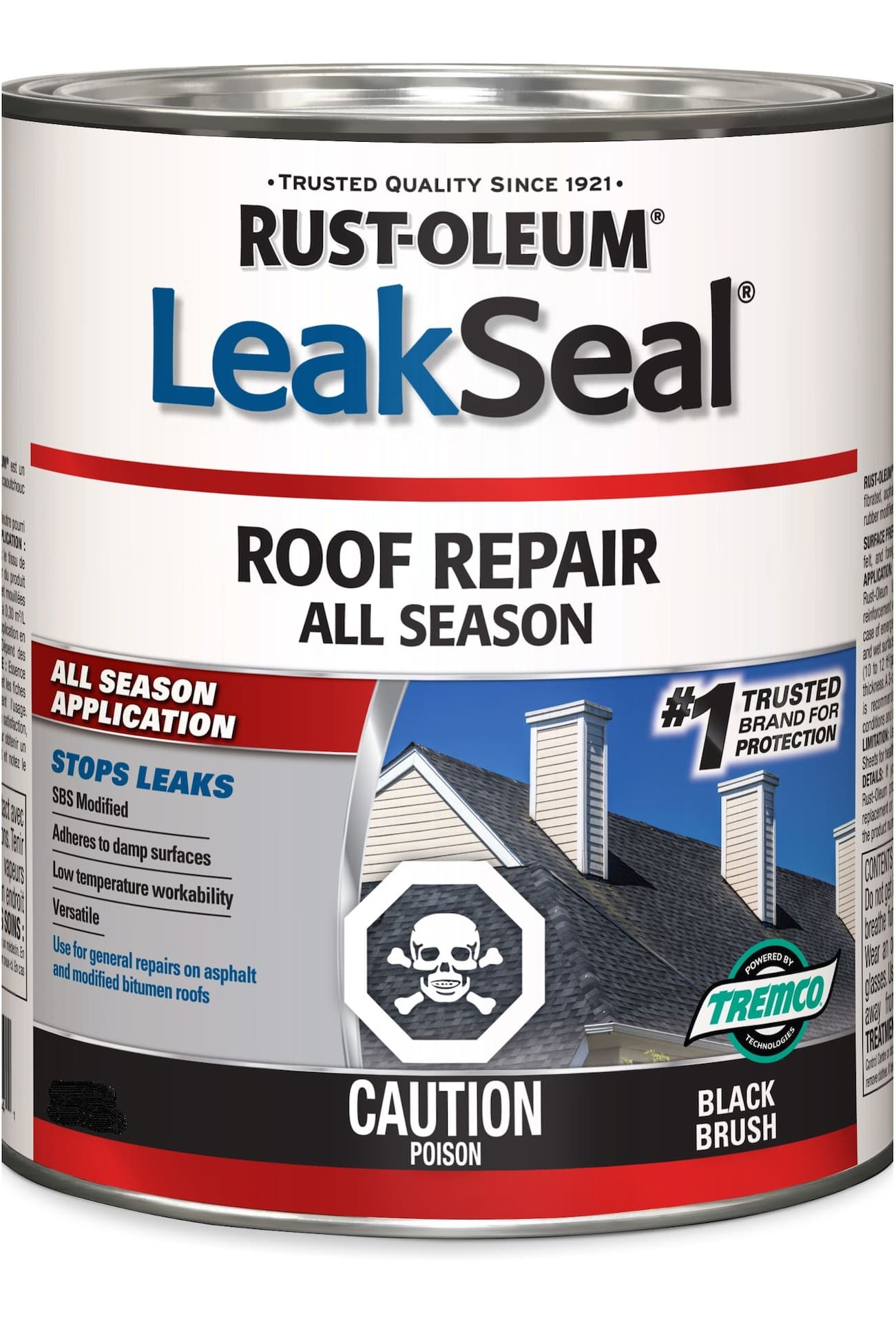 Rust-Oleum LeakSeal All-Season Roof Repair Waterproof Sealant, Wet/Dry, Black Brush, 948-mL