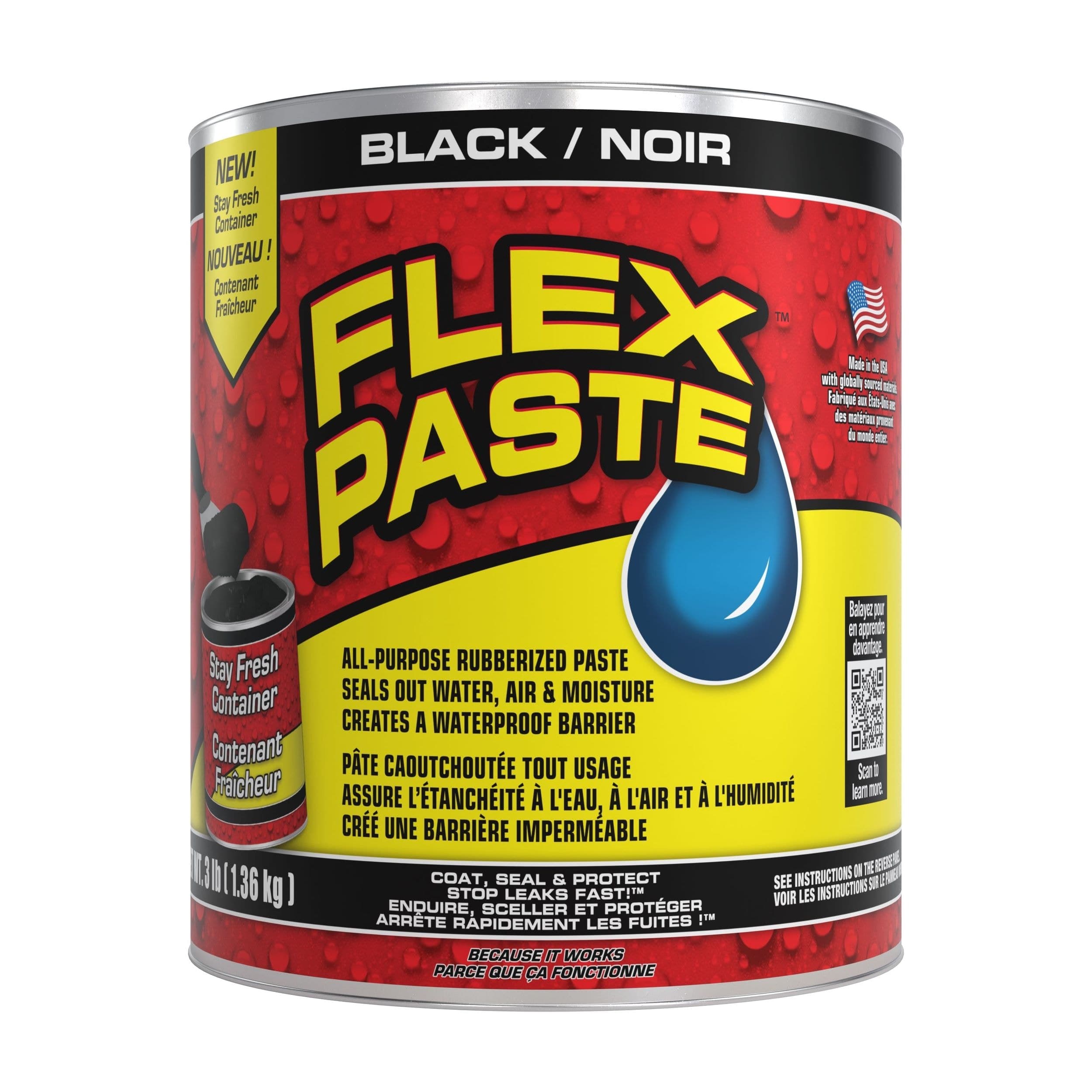 Flex Seal Flex Paste Super Thick Rubber Paste, Moldable Leak Protector Sealant, Black, 3-lb