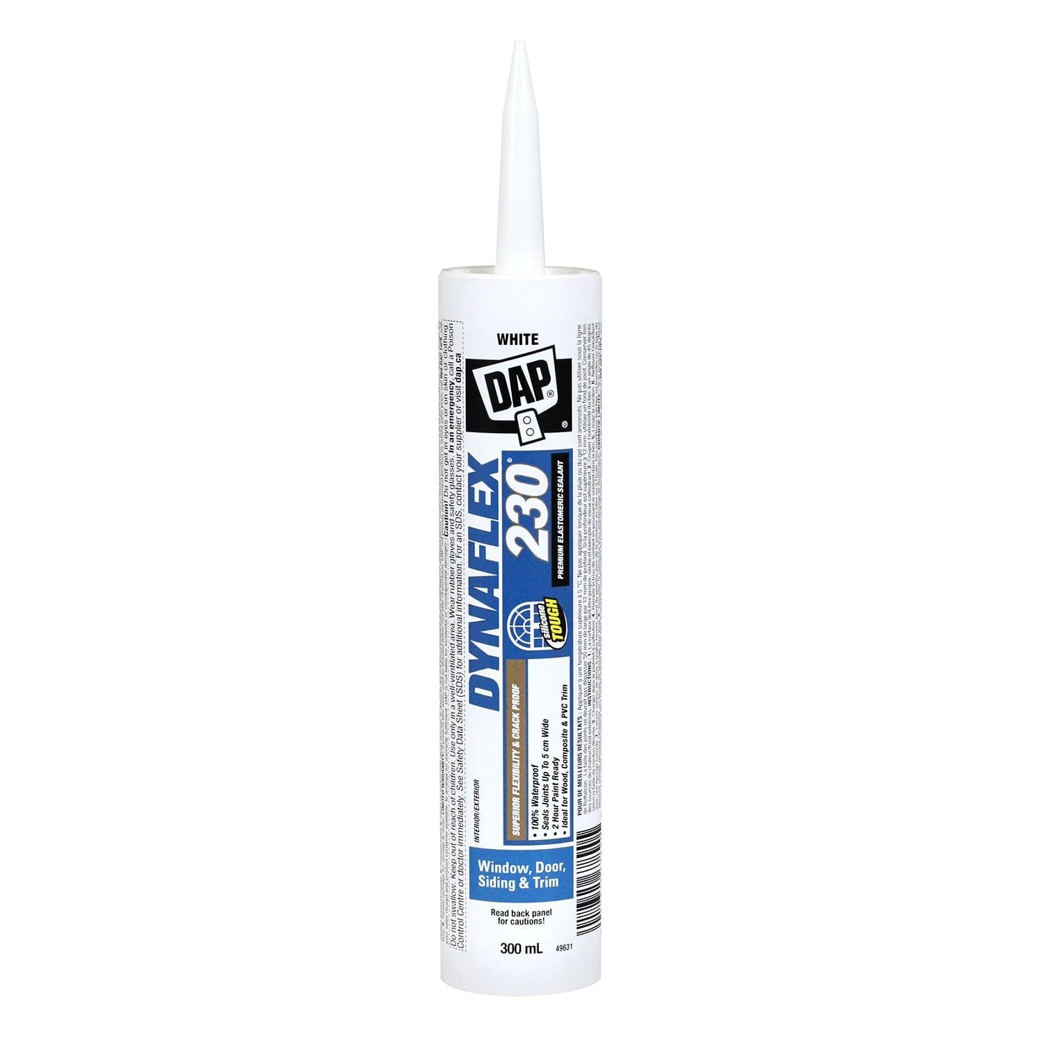 DAP Dynaflex 230 Premium Waterproof Elastomeric Sealant For Windows/Doors/Trim, White, 300-mL