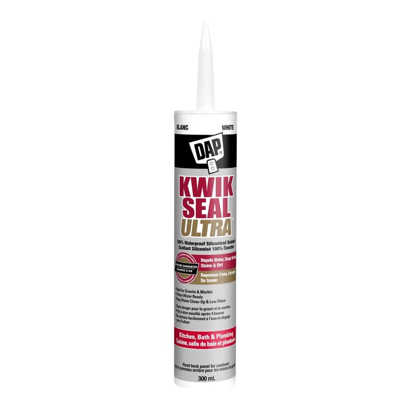 DAP Kwik Seal Ultra Kitchen, Bath & Plumbing Siliconized Sealant, White, 300-ml