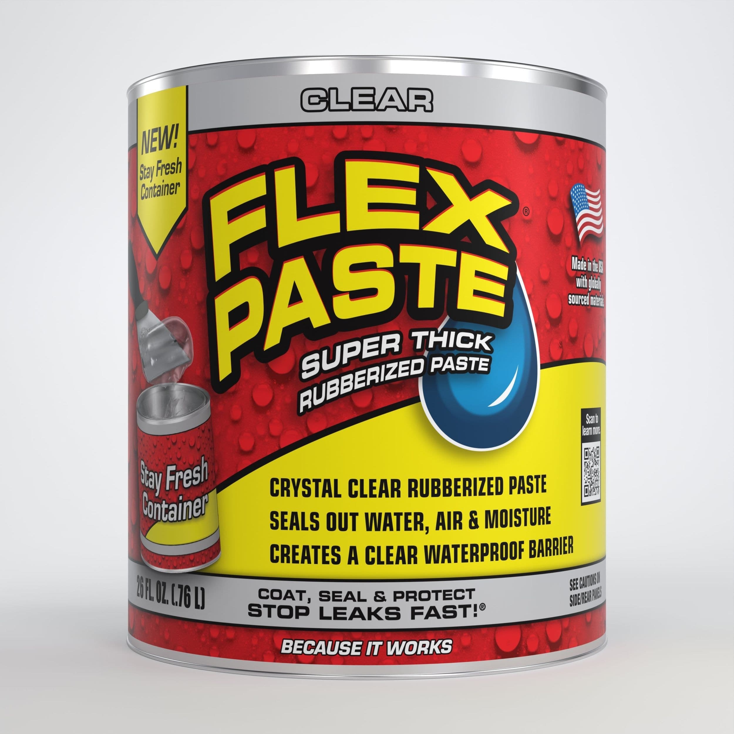 Flex Seal Flex Paste Super Thick Rubber Paste, Moldable Leak Protector Sealant, Clear, 26 FL OZ./760 mL