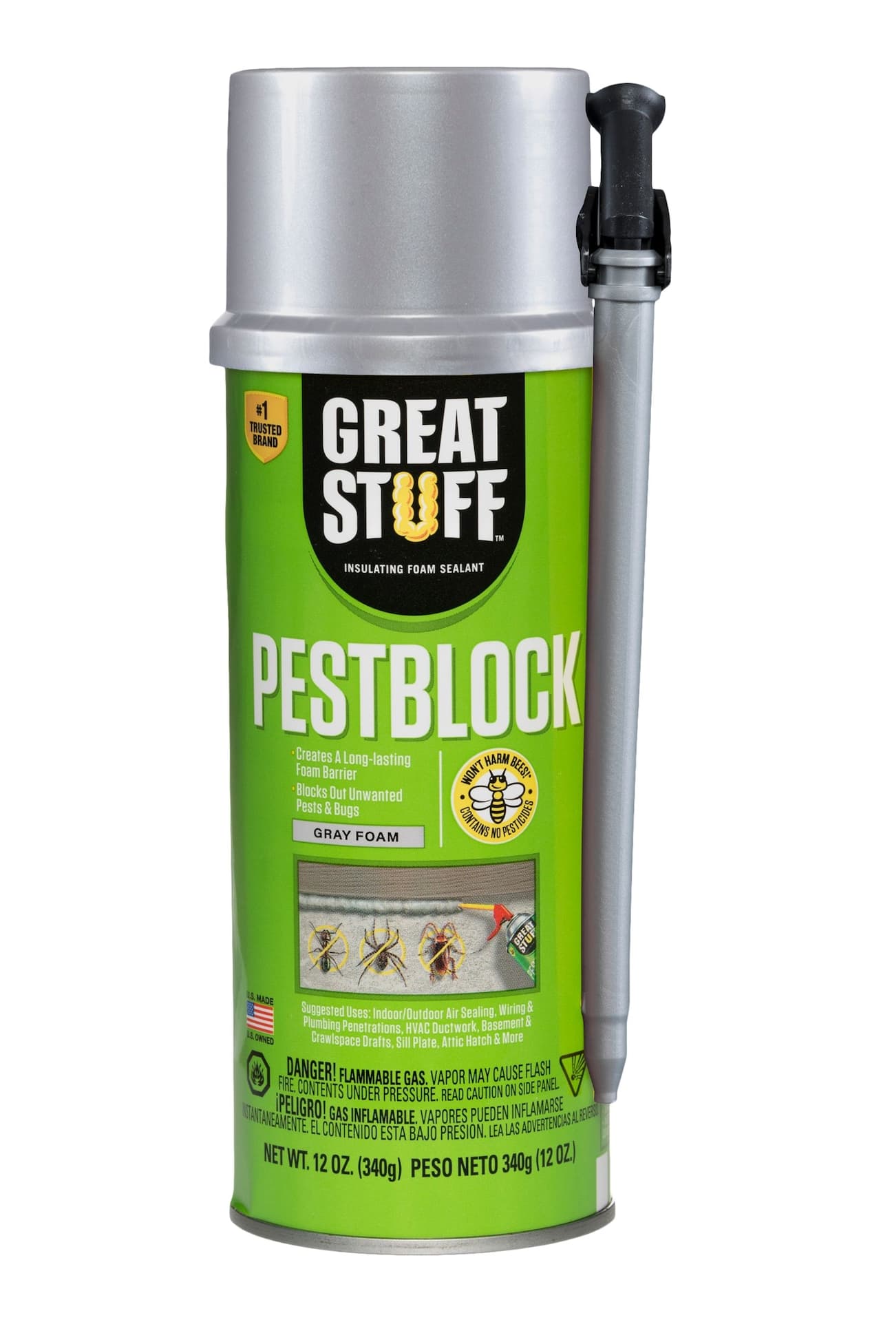 Great Stuff PestBlock Insulating Foam Sealant with Smart Dispenser, Indoor/Outdoor Use, 12-oz
