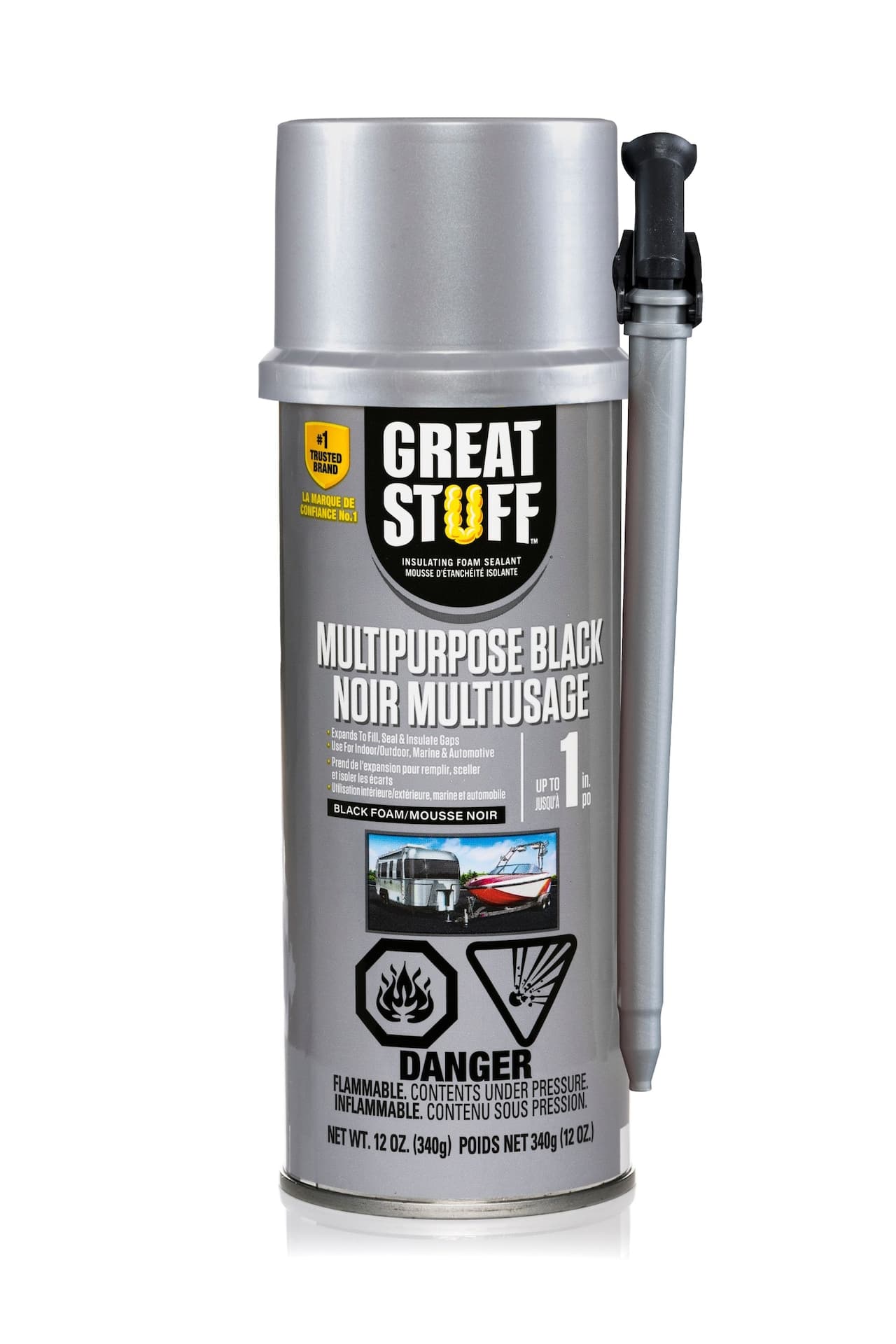 Great Stuff Multi-Purpose Black Insulating Foam Sealant with Smart Dispenser, Indoor/Outdoor, 12-oz