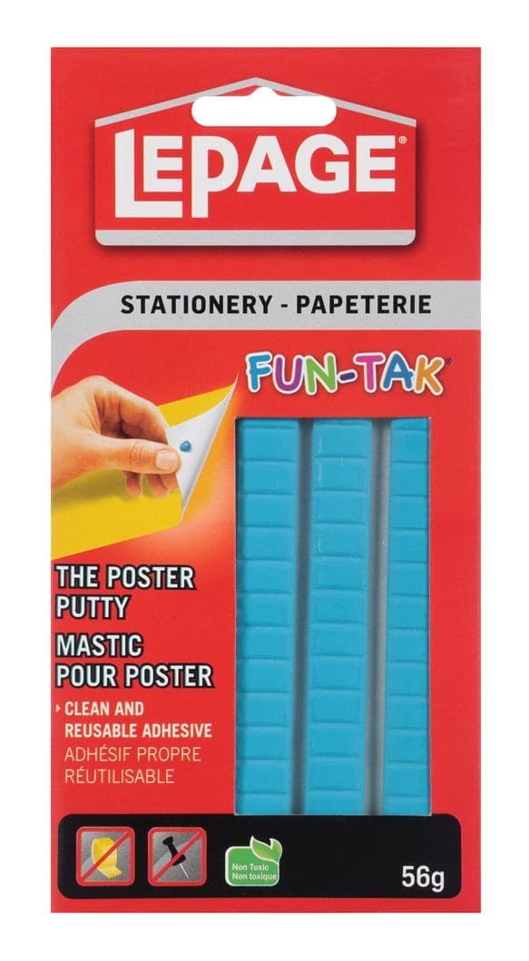 LePage Fun-Tak Sticky Tack Poster Putty, Removable, Reusable & Non-Toxic Adhesive, Blue, 56-g