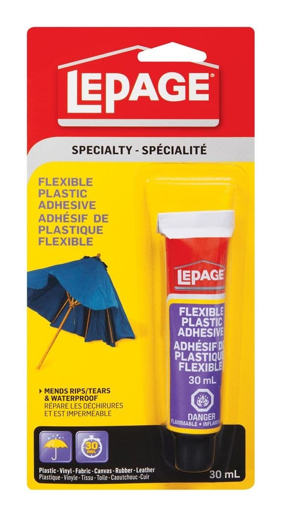 LePage Specialty Flexible Plastic Adhesive, Waterproof, Indoor/Outdoor Repairs Clear, 30-mL