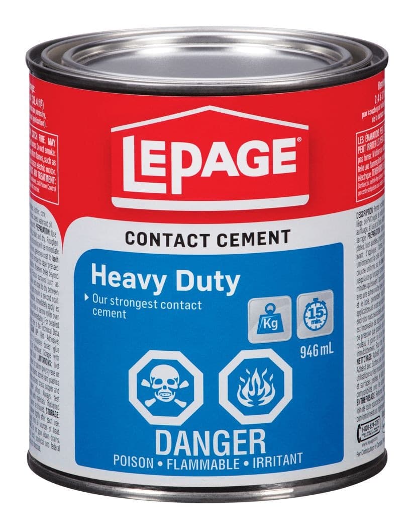 LePage Heavy Duty Contact Cement Multi-Purpose Adhesive Glue, Water-Resistant, Clear, 946-mL