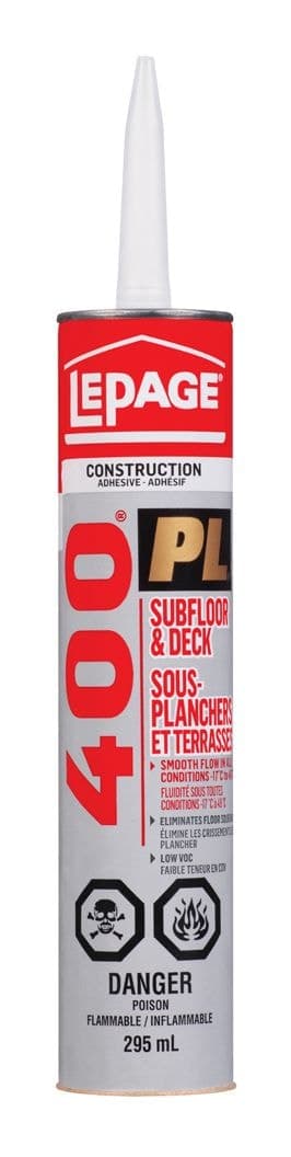 LePage PL 400 Sub-Floor & Deck Indoor/Outdoor Construction Adhesive Glue, Brown, 295-mL