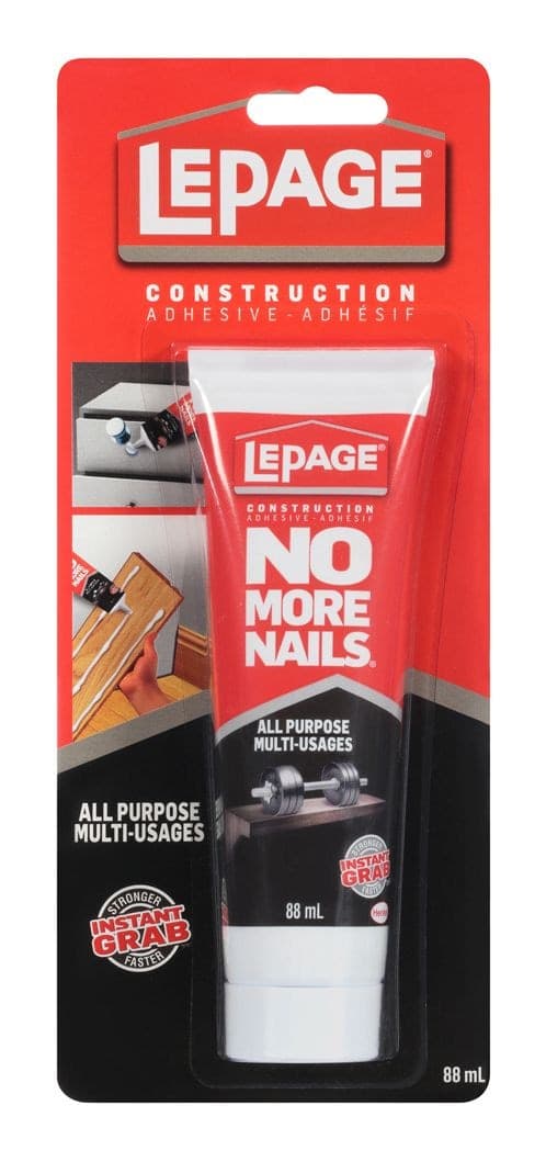 LePage No More Nails Instant Grab All-Purpose Construction Adhesive Glue, Clear, 88-mL
