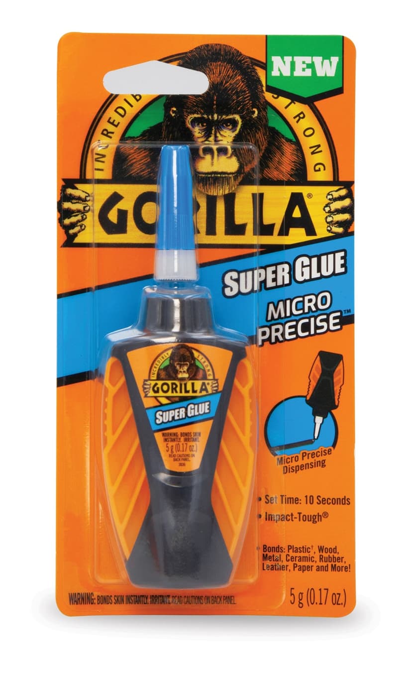 Gorilla Micro Precise Super Glue Adhesive with Anti-Clog Cap, Fast-Setting, Clear, 5-g