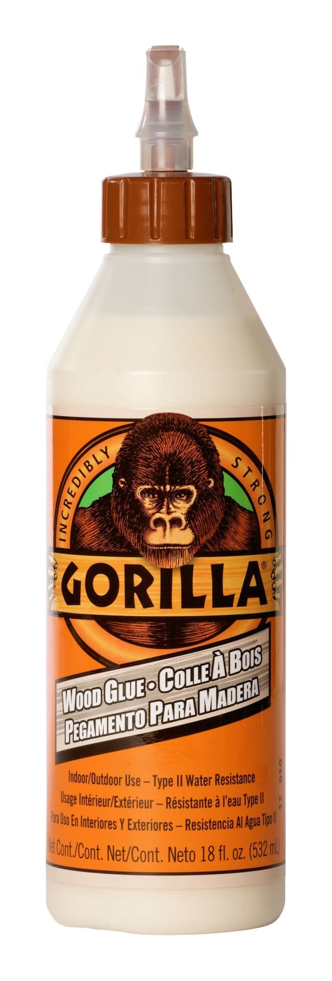 Gorilla Wood Glue, Sandable, Paintable, Indoor/Outdoor, Water-Resistant, Natural, 18-oz