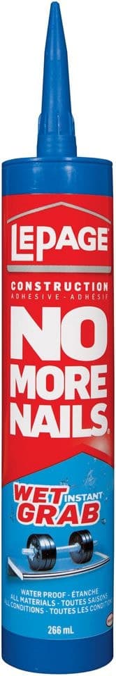 LePage No More Nails Instant Wet Grab Waterproof Construction Adhesive Glue, White, 266-mL