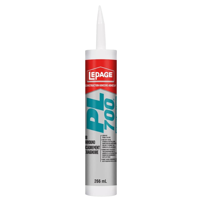 LePage PL 700 Tub & Shower Surround Adhesive Glue, Repositionable, Water-Resistant, 295-mL