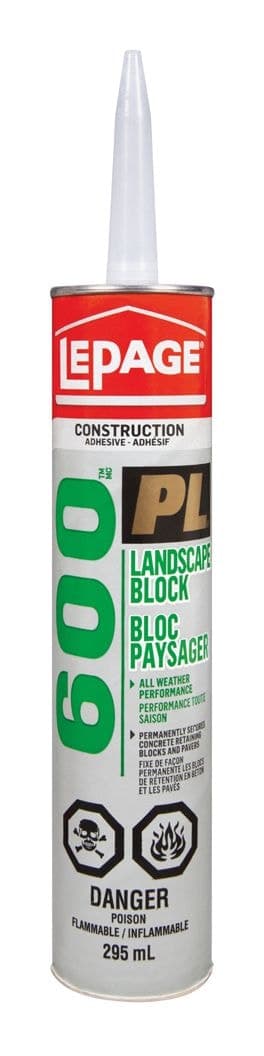 LePage PL 600 Landscape Block All-Weather Construction Adhesive Glue, Brown, 295-mL