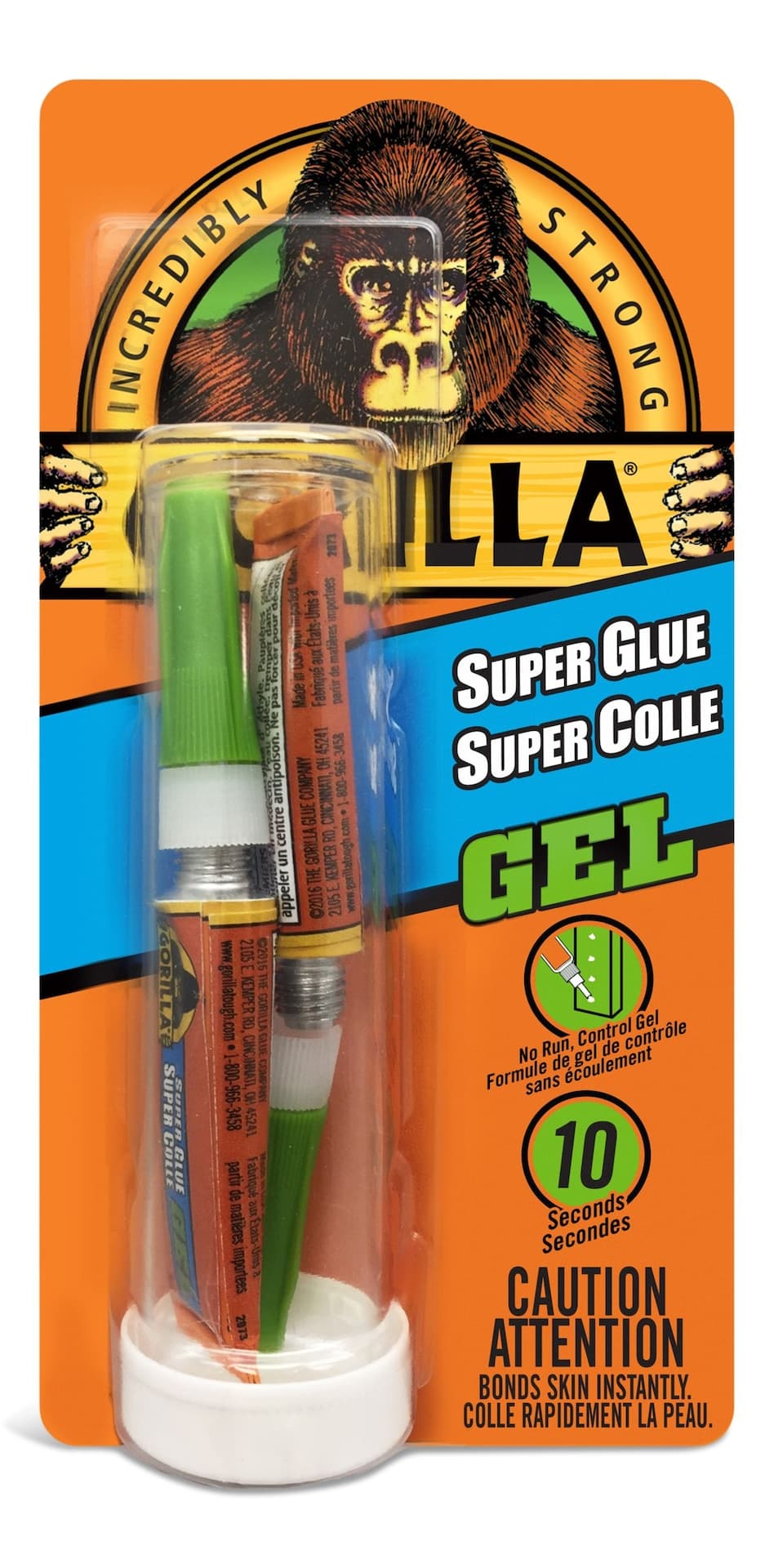 Gorilla Super Glue Gel, No-Run Fast-Setting Adhesive with Anti-Clog Cap, Clear, 6-g, 2-pk