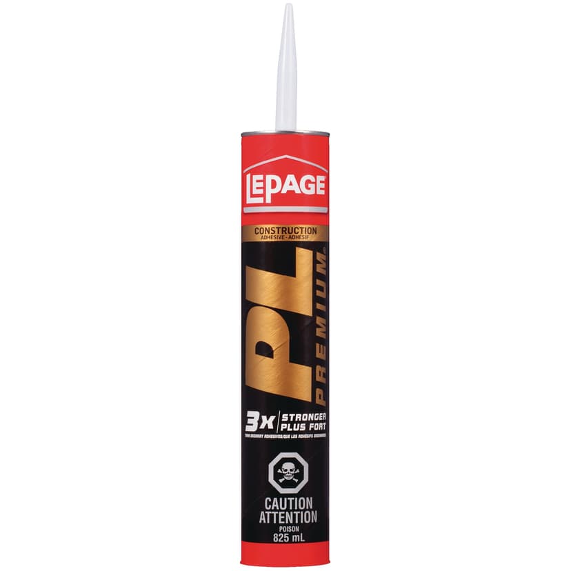LePage PL Premium Construction Adhesive Glue, Indoor/Outdoor, Weather & Waterproof, 825-mL