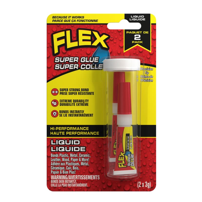 Flex Super Glue™ Hi-Performance Liquid Rubberized Adhesive Glue with Precision Tip, 3g Tube, 2-pk