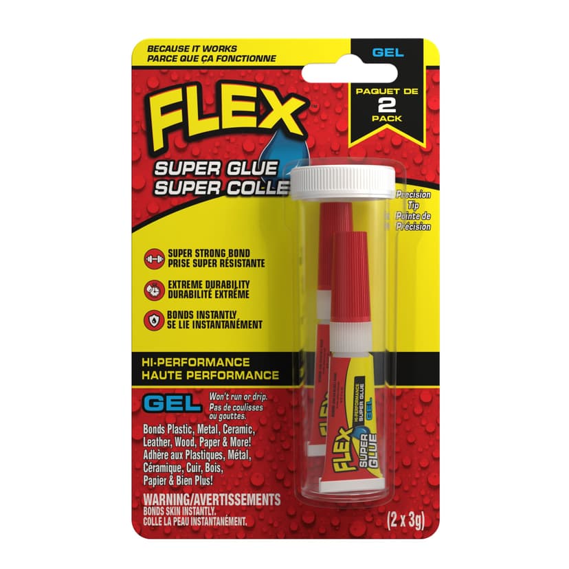 Flex Super Glue™ Hi-Performance Liquid Rubberized Adhesive Gel with Precision Tip, 3g Tube, 2-pk