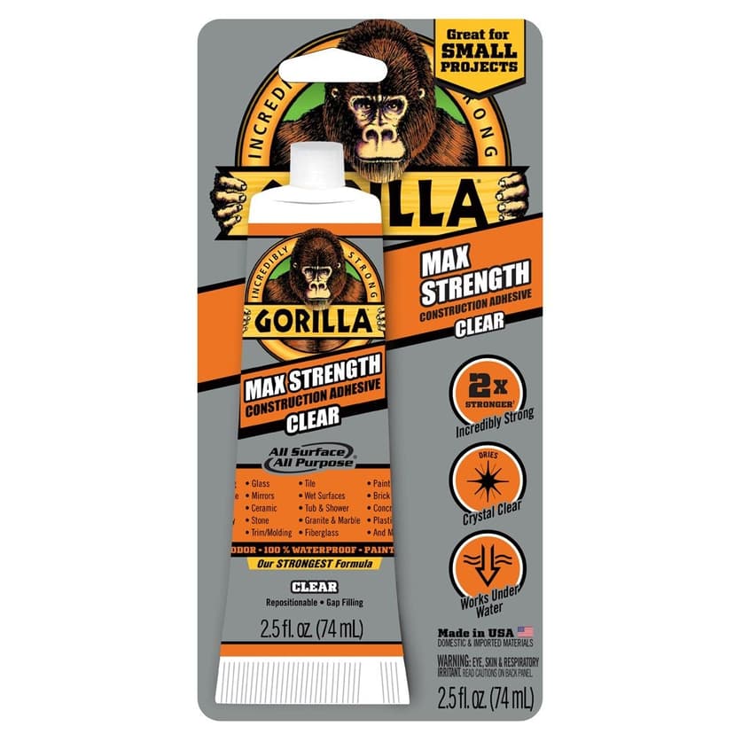 Gorilla Max Strength Construction Adhesive, Clear, 74-mL