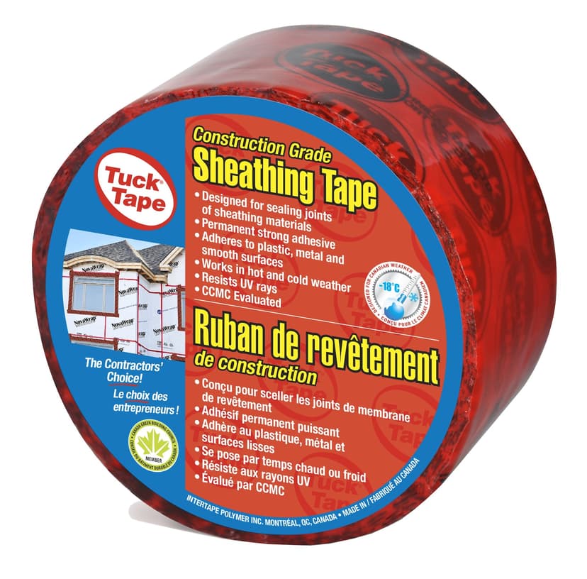 Tuck Tape Construction Grade Sheathing Tape, Weather & Water-Resistant, Red, 60-mm x 55-m