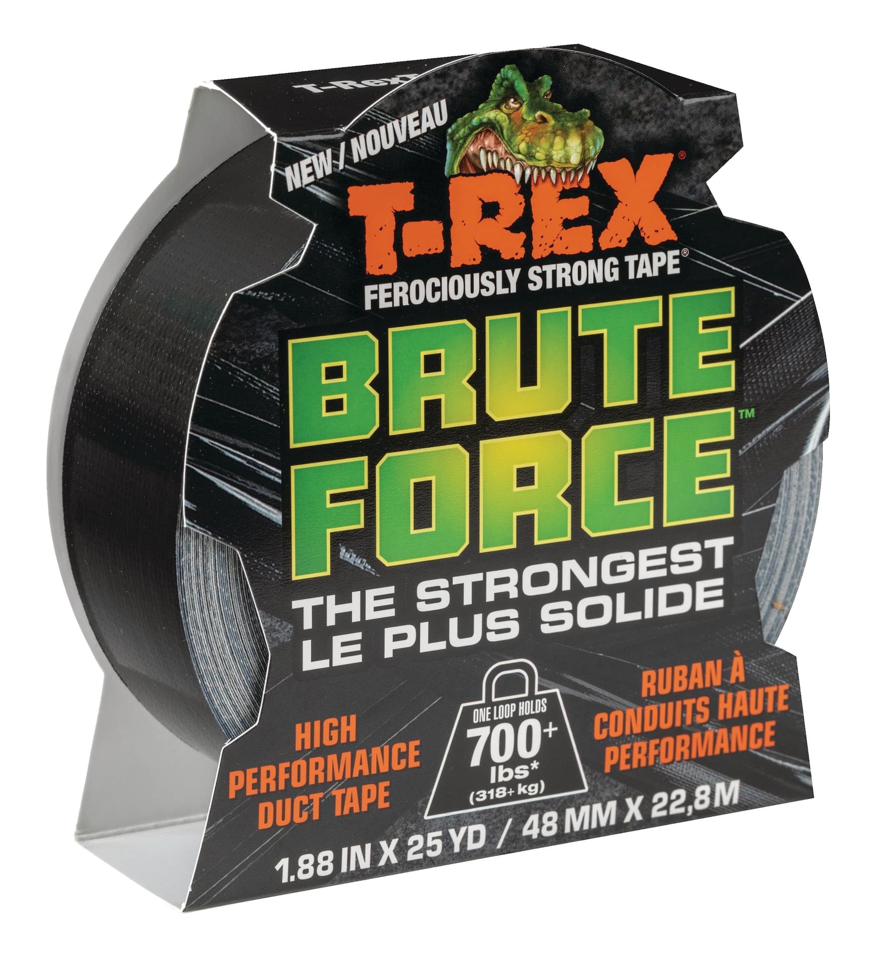T-Rex Ferociously Strong Tape, Brute Force Utility Duct Tape, Black, 48-mm x 22.8-m
