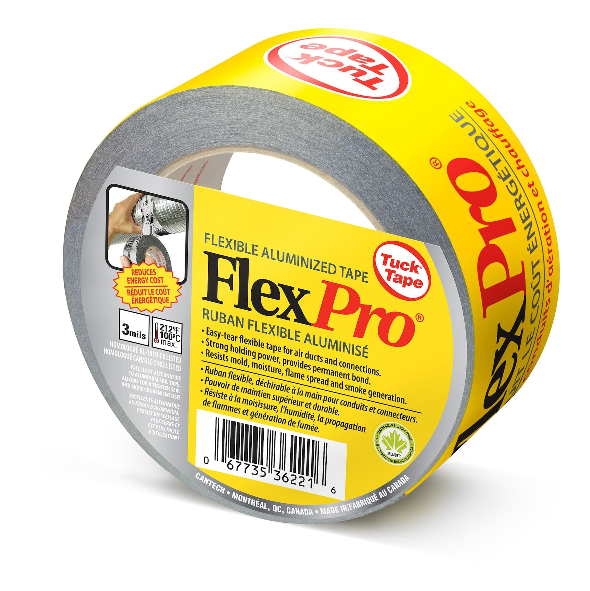 Tuck Tape FlexPro Flexible Aluminized Tape, Seals Air Ducts & Connections, 48-mm x 50-m